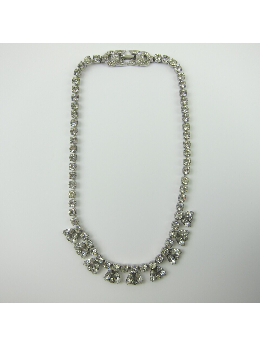 Vintage Garne Rhinestone Bib Necklace Statement Retro Costume Estate Jewelry